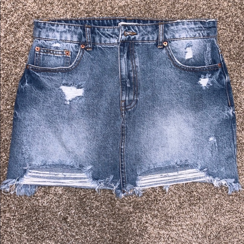 Forever 21 distressed denim mini skirt